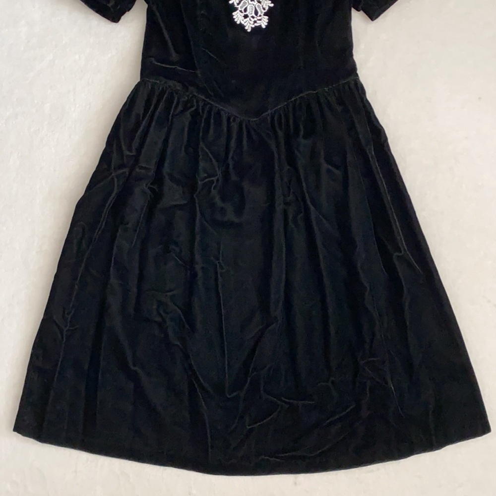 {VTG} Gunne Sax by Jessica McClintock | Velvet Lace Bib Collar Midi Dress (14) - Picture 5 of 16